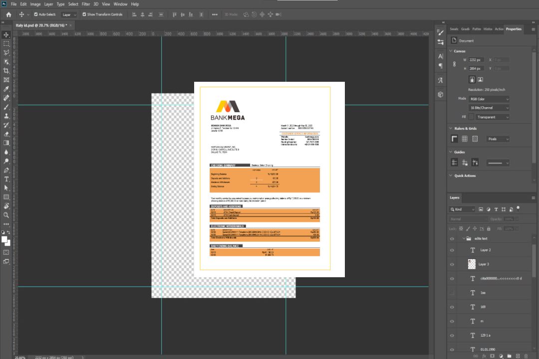 Modèle Word et PDF de relevé de compte courant d'entreprise Bank Mega template Modèle Word et PDF de relevé de compte courant d'entreprise Bank Mega template